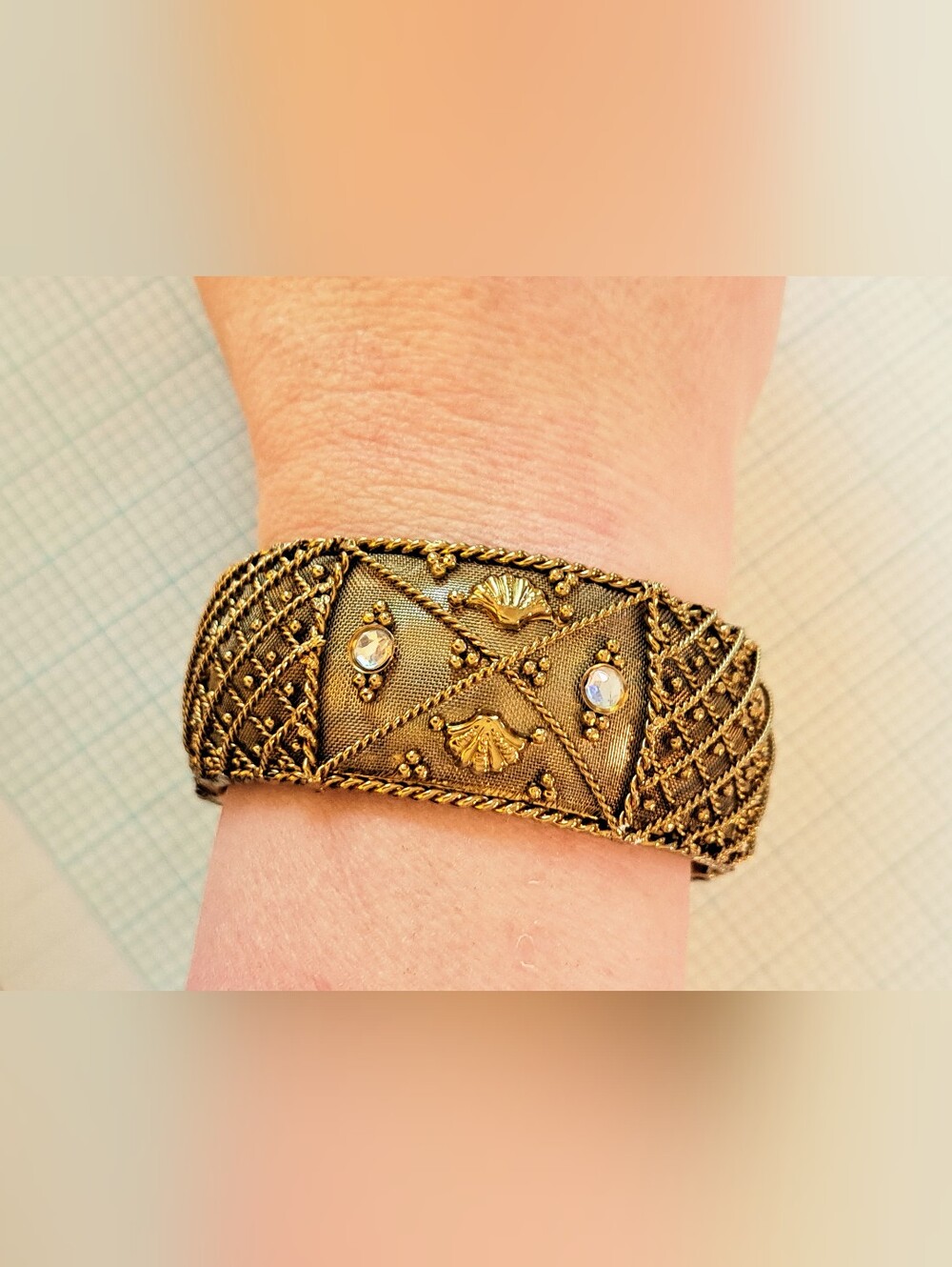 Two's Company Gold-Tone Filigree Hinged Bangle Bracelet
